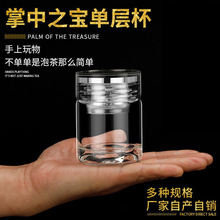 迷你透明玻璃水杯單層厚底透明蓋高檔水晶底便攜時尚茶水杯批發