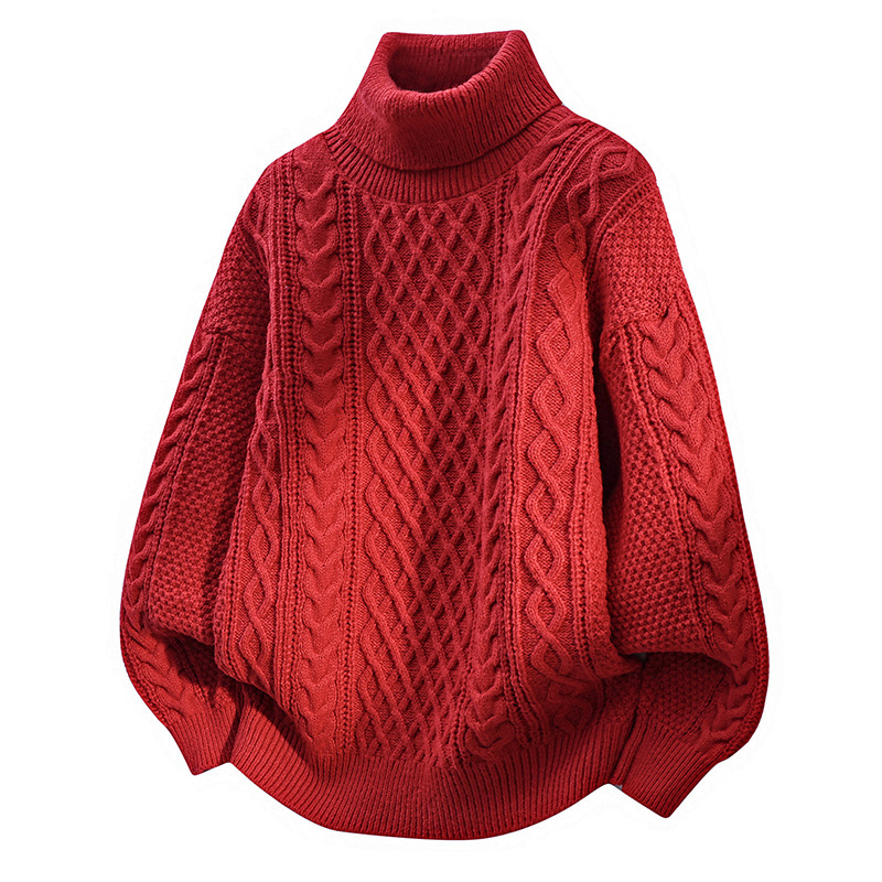 Explosiones transfronterizas de tamaño europeo de gran tamaño de cuello alto este año de vida suéter de Navidad rojo para hombres fábrica de camisetas de punto al por mayor