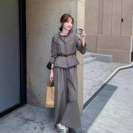 法式复古流苏上衣直筒阔腿裤两件套女早春秋季新款时尚休闲裙套装