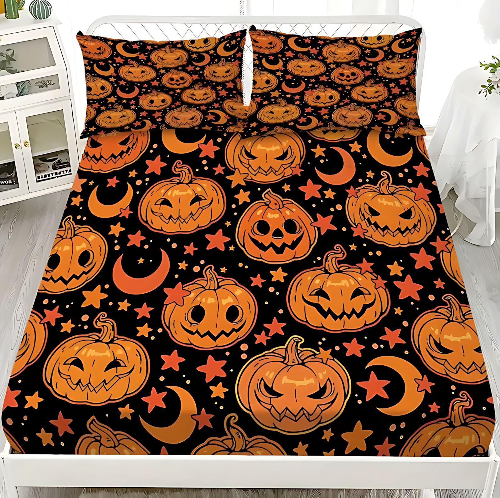 TEMU / JIT Cross-border series de Halloween impresión digital cama suave camisa funda colchón set de ropa de cama