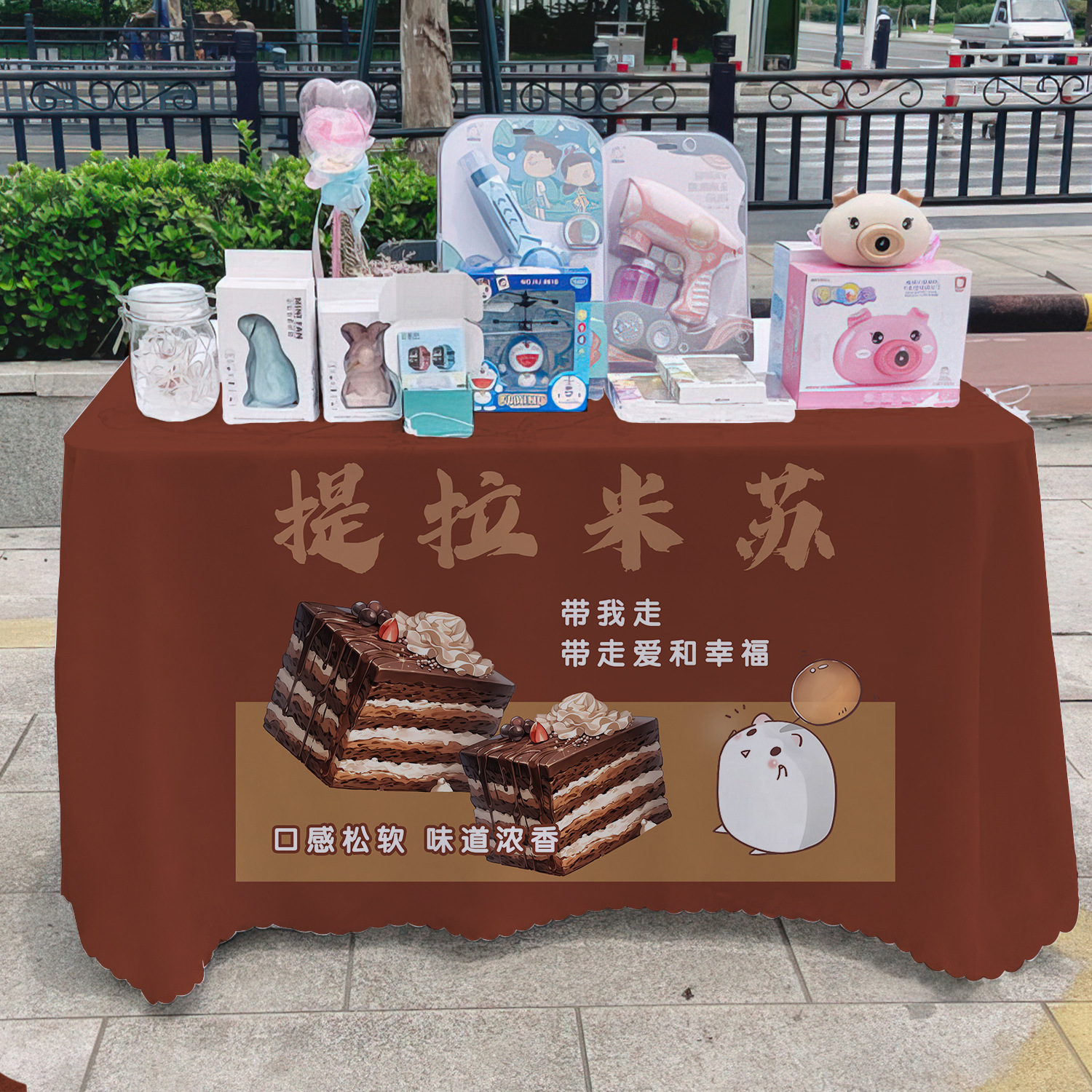 Tiramisu puestos de mercado nocturno puestos de mesa de carteles de decoración de tabla publicitaria tela de publicidad tela colgante