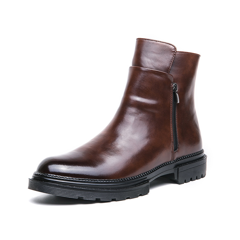 Otoño y invierno nuevos hombres con cremallera lateral estilo coreano de moda casual botas cortas botas de cuero de alto perfil al por mayor