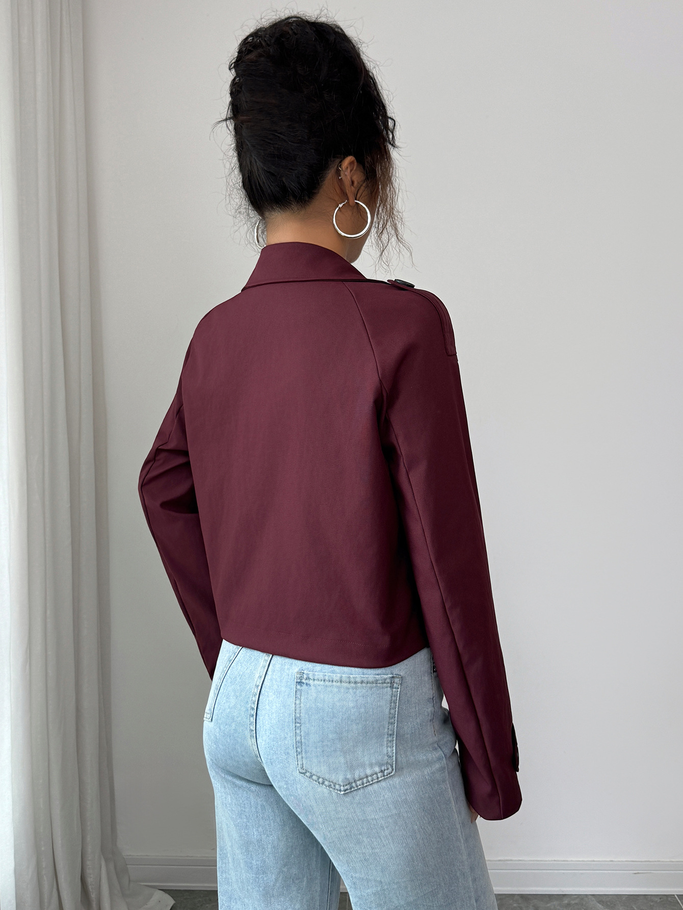 Damväst med lång ärm amerikansk stil höstjacka casual_voghion.com