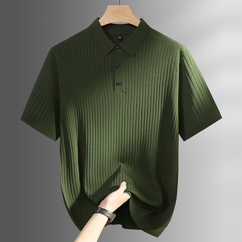 Spring and Summer Short-Sleeve Knit Polo Shirt for Men, Plus-Size, Oversized, Trendy, Loose-Fitting, Casual Knit Short-Sleeve