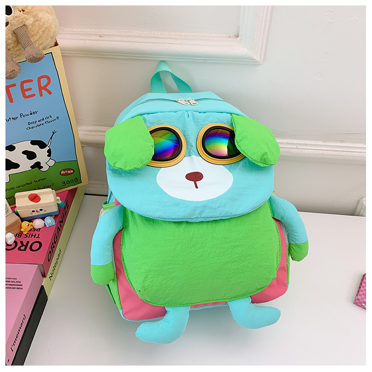 Jardín de infantes mochila infantil de clase pequeña y media, dibujos animados lindos gafas, mochila para perros de gran capacidad, mochila para niños, moda
