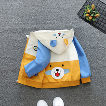 男童外套春秋2025新款童装儿童卡通连帽冲锋衣宝宝春装拼色风衣潮