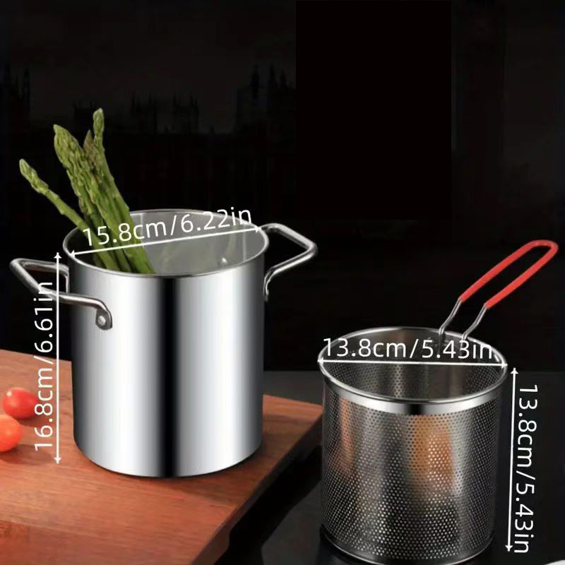 3 liter double -ear fryer+red handle fried basket [304]