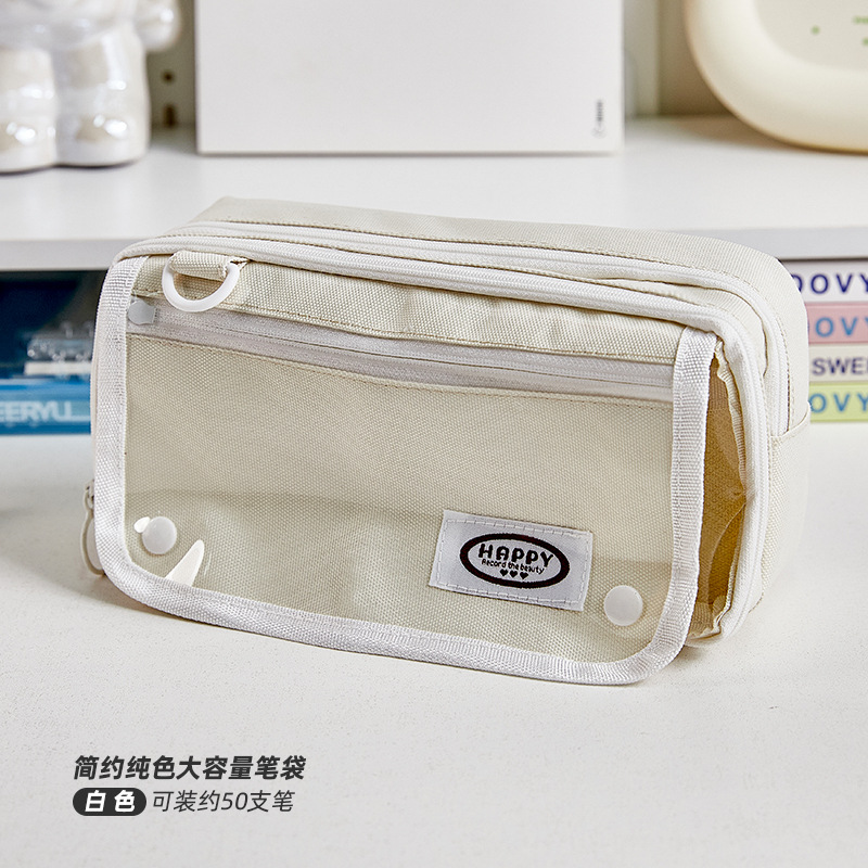 Simple color sólido de gran capacidad i persona dolor bolsas de lápiz estudiantes transparentes multicapa bolsa de papelería caja de lápiz