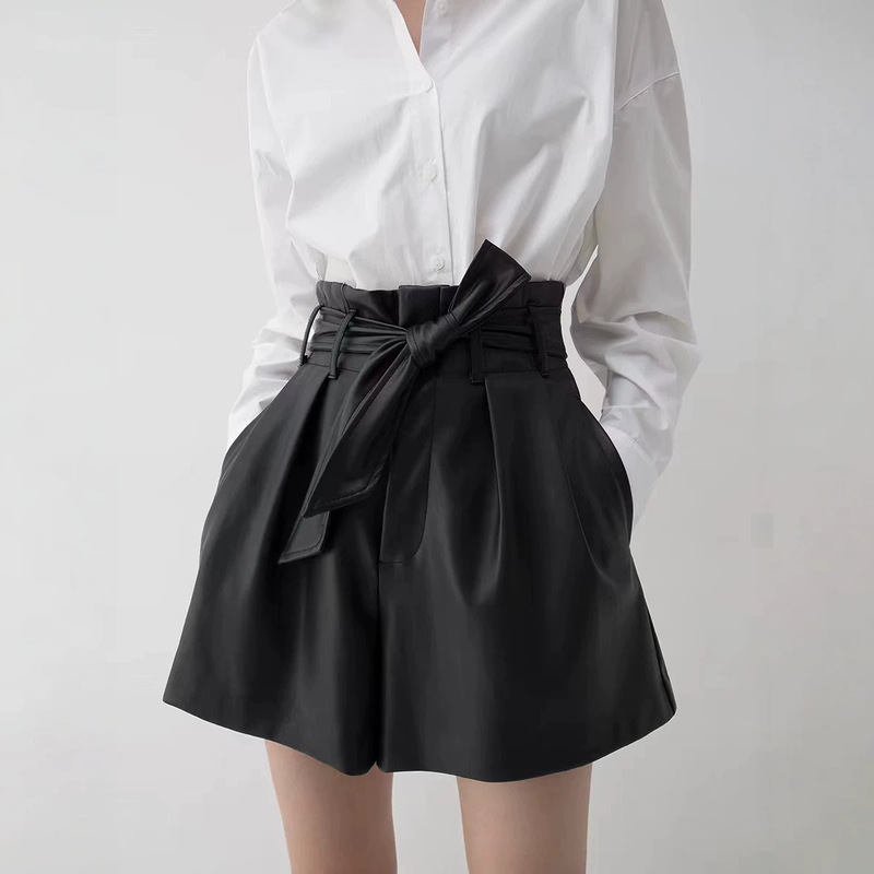 Genuine Leather Pants 6515 New Style Casual Versatile Slimming Tie-Waist Wide-Leg High-Waist Floral Shorts Women's Sheepskin Shorts Genuine Leather Pants 6515 New Style Casual Versatile Slimming Tie-Waist Wide-Leg High-Waist Floral Shorts Women's Sheepskin Shorts