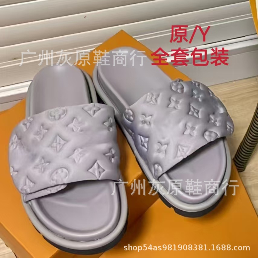 Burro casa zapatillas de velcro de suela gruesa mujer 2024 nuevo estilo exterior moda antideslizante mezclilla letras chanclas comercio exterior