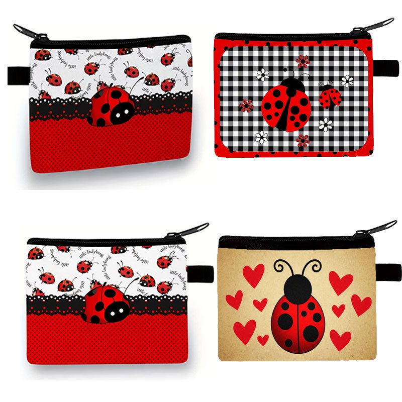 Cross-Border New Cute Little Ladybug Children's Small Coin Purse Polyester Card Holder Simple and Fashionable Coin Zipper Storage Bag