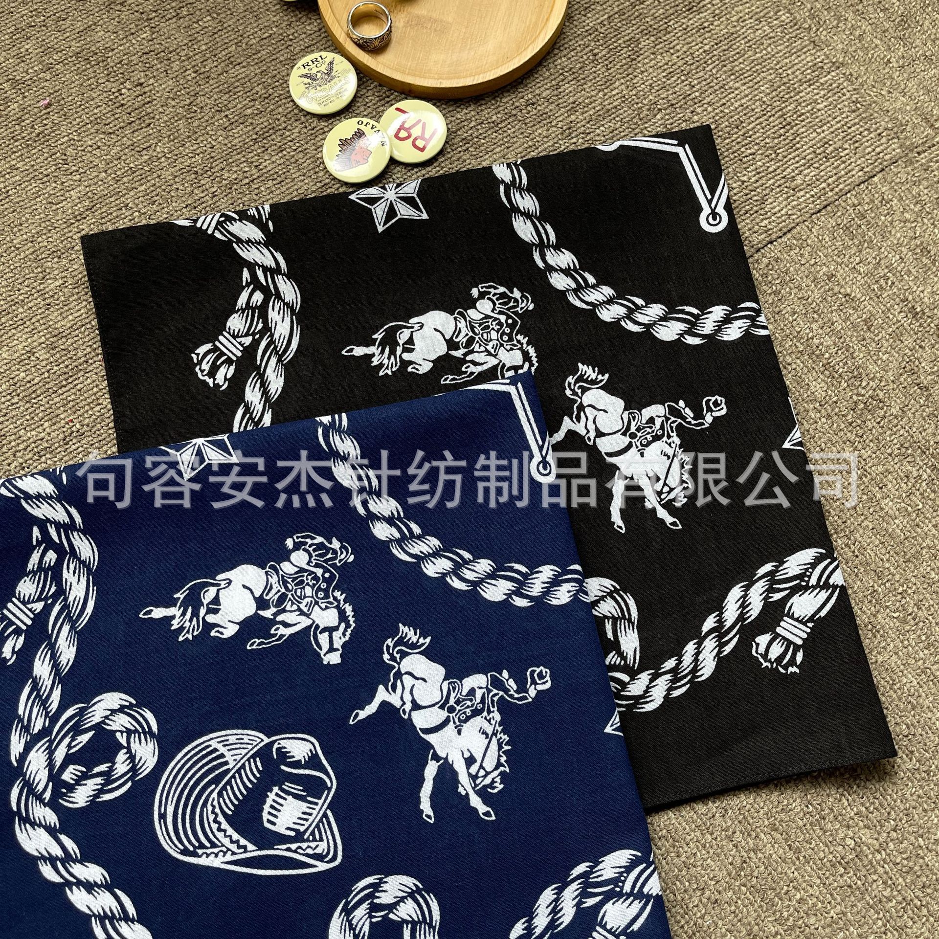 Pure Cotton 55CM black navy blue printed square scarf American retro casual scarf cashew flower square scarf hip hop scarf