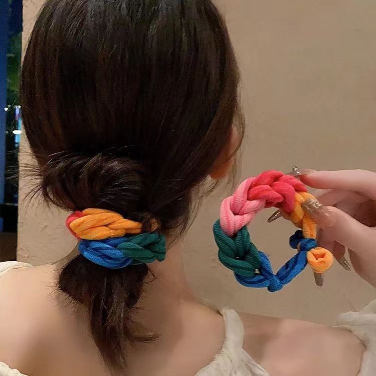 Alta trenza elástica cuerda de pelo otoño e invierno leche marrón cabeza popular cabeza de bola alta Cola de Caballo arco tejido anillo de pelo image 7