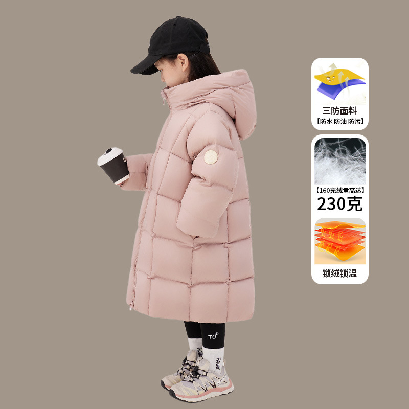 女の子のダウンジャケットの冬のタイプ2025の新型の洋気の流行の子供の秋の服の90白のアヒルの羽毛の厚い保温の上着の潮