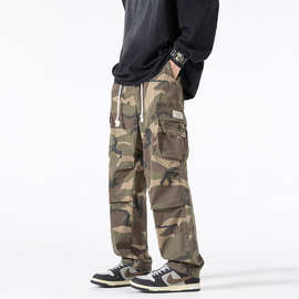 潮男户外美式迷彩军旅多口袋阔腿裤运动休闲弹力直筒工装裤25157M