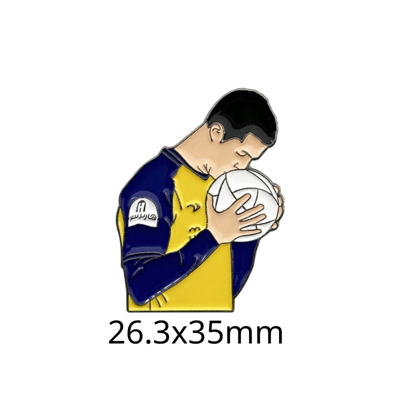 Fabricante personalizado Champions League World Cup Football Super Star Metal Insignia Imagen de dibujos animados Etiqueta del teléfono móvil Insignia Regalo