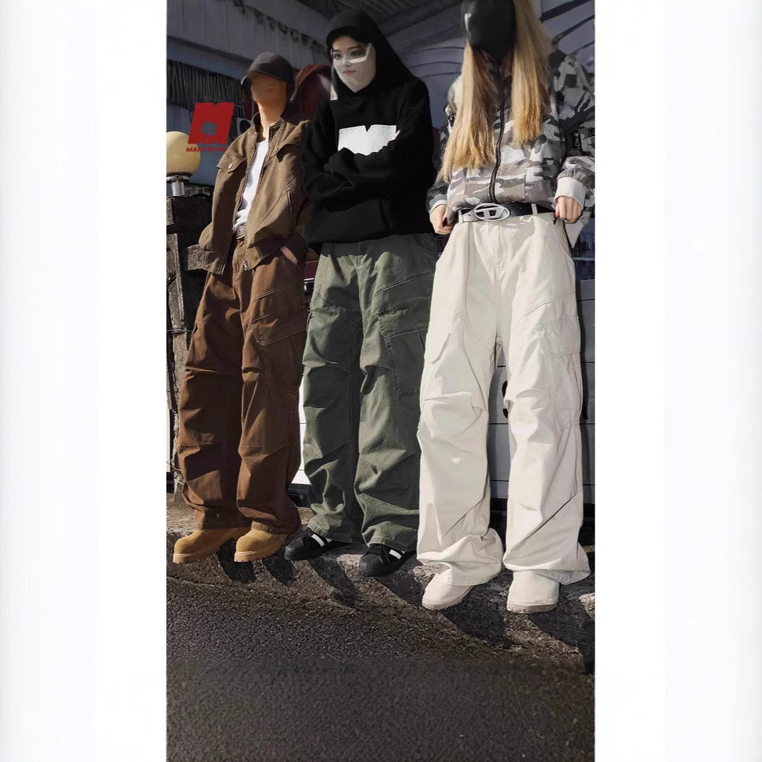 Japanese Style Pleated Paratrooper Cute Pants Men's Spring New Big Pocket Trendy Brand Retro High Street Loose Casual Pants