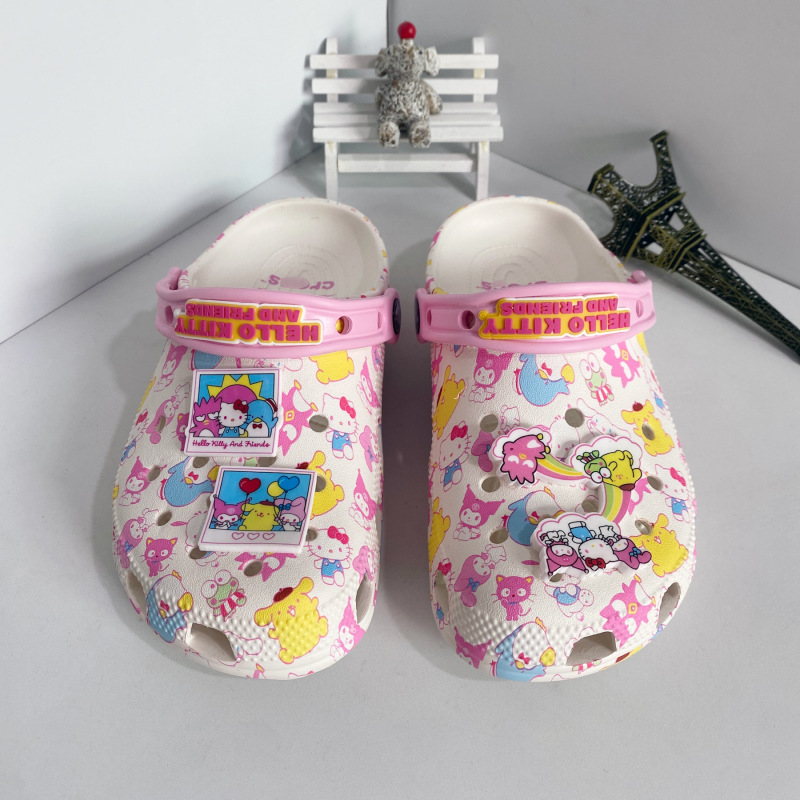 Kajia 2026 New Hello Kitty Clogs for Women, Summer Comfortable Non-Slip 3D Flower Sandals with Logo