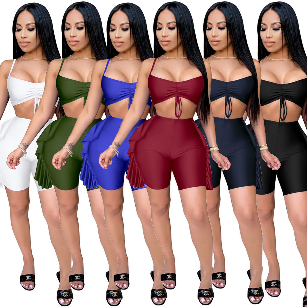 Europe and America lady camisole shorts suit wish AliExpress Amazon Spring and summer Navel Backless Sports suit
