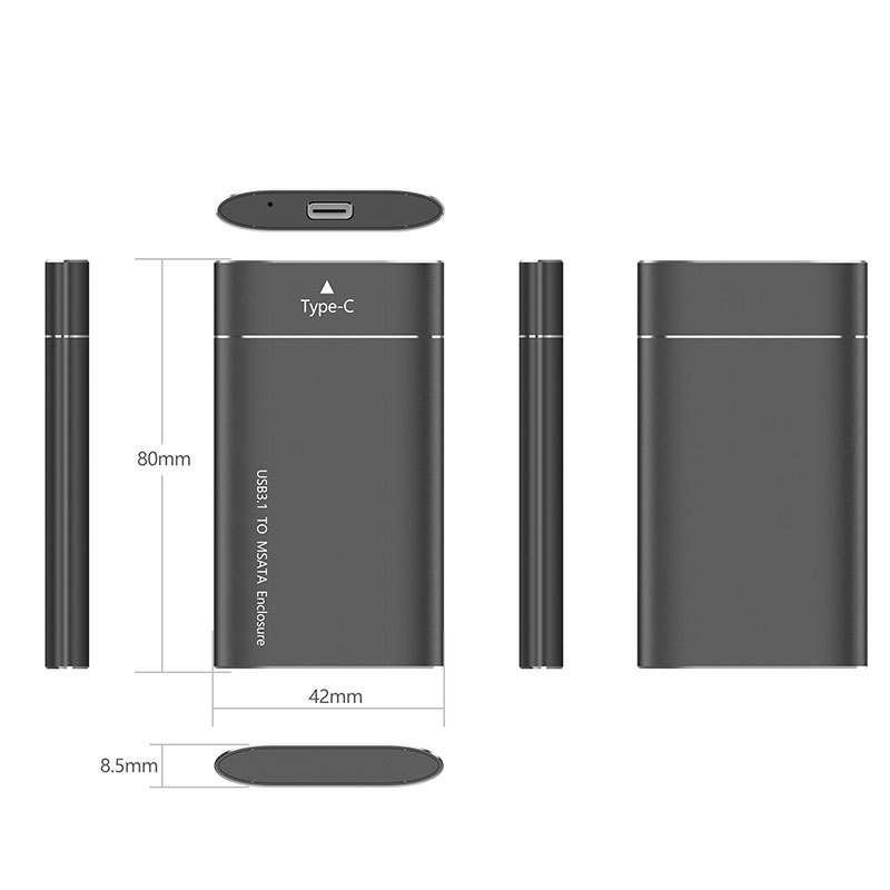 Caja de Disco Duro Sólido Móvil SSD de Aleación de Aluminio Transfronteriza con Transmisión de Alta Velocidad, Protocolo NVME, MSATA a USB3.1