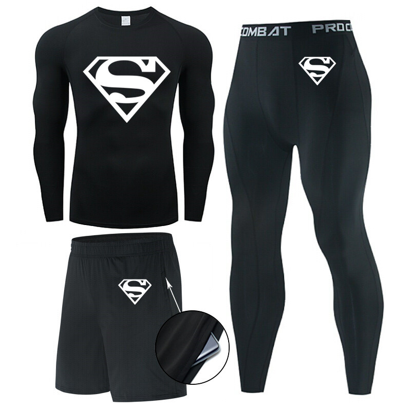 Traje de hombre de compresión de tres piezas de secado rápido medias de manga corta para correr traje deportivo ropa de entrenamiento de baloncesto gimnasio