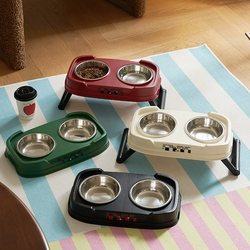 Домашние животные Регулируемая двойная чаша из нержавеющей стали для собак большой емкости рисовая чаша противоскользящая анти-опрокидывание кошачка складная миска для домашних животных