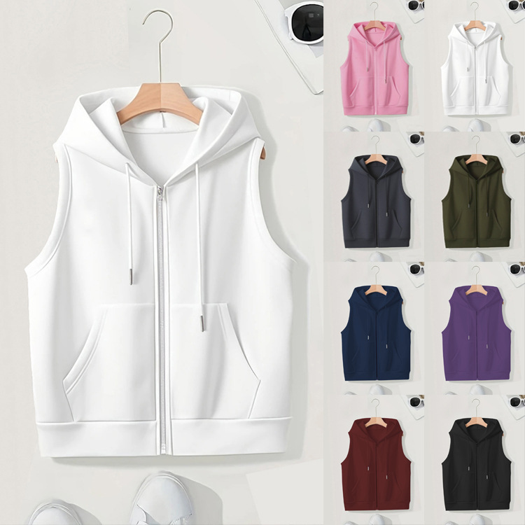2025 Women's Hooded Vest Spring and Autumn Casual Trendy Loose Versatile Slimming Sleeveless Cardigan Zipper Fashion Sweatshirt