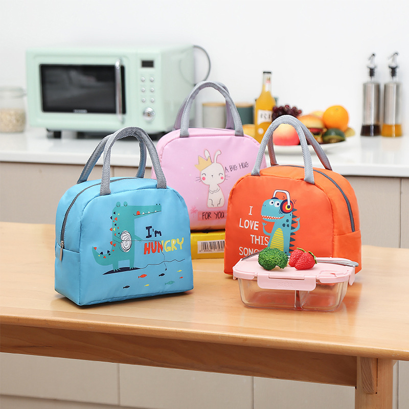 Insulated backpack hand-held lunch box bag cartoon bento bag aluminum foil thickened large capacity lunch bag eco-friendly storage bag waterproof