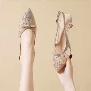2025 New Spring and Summer Shallow Mouth Baotou High Heeled Sandals Women's Rear Empty Fashion Elegant Mesh with Skirt Fairy Shoes