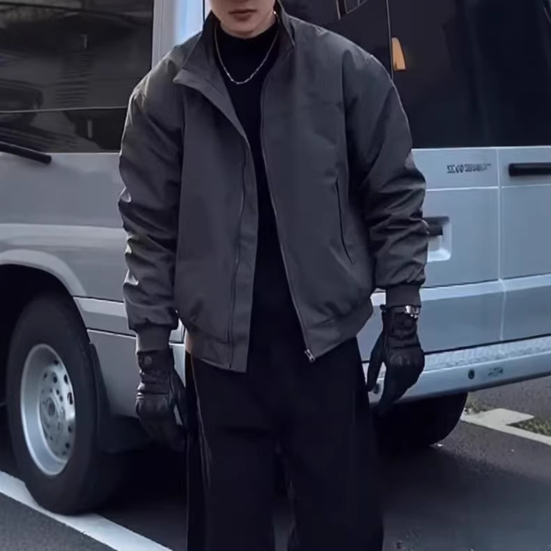 High-End Stylish Bad-Boy Style Men's Coach Jacket with Straight Shoulders, Spring American-Style Tough Guy Look, Cleanfit Stand-Up Collar Jacket