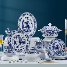 復古青花瓷碗碟套裝家用中國風中式釉中彩陶瓷骨瓷景德鎮餐具組合