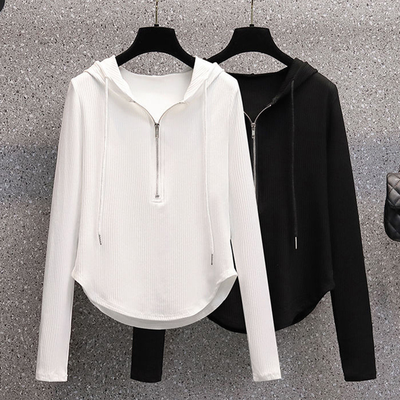 Women's drawstring hooded t-shirt, long sleeves, 2026 spring and autumn new style, loose fit, slimming, versatile design, base layer top.