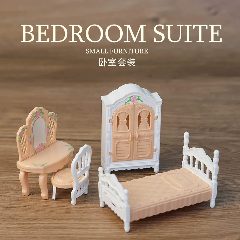 Miniature Dollhouse Furniture Set, Multicolor Plastic, Multi-Scene Kit (Tables, Beds, Kitchen)