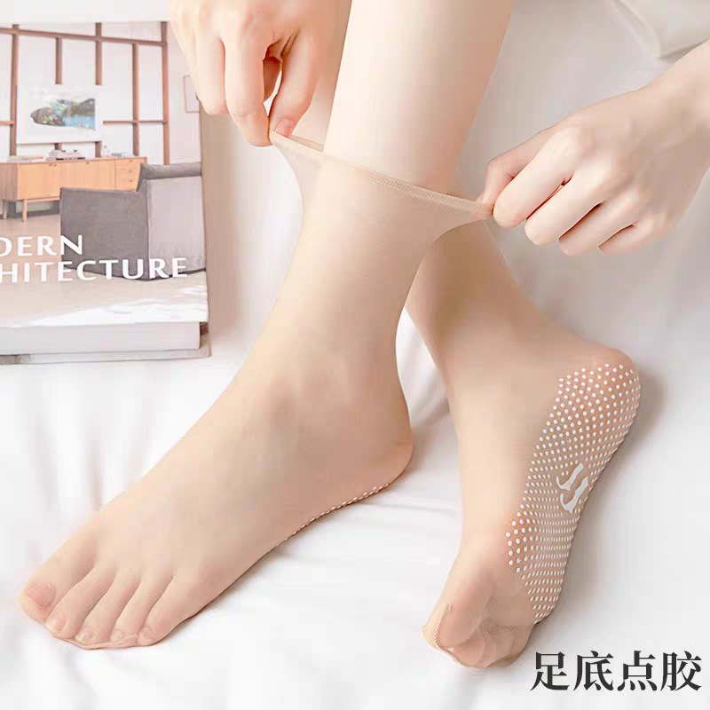 Anti-Snagging, Anti-Slip, Ultra-Thin Invisible Short Stockings for Women, Summer Nylon Flesh-Colored Crystal Socks