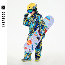 oddivski儿童连体滑雪服加厚保暧防风防水男女童卡通室内滑雪套装
