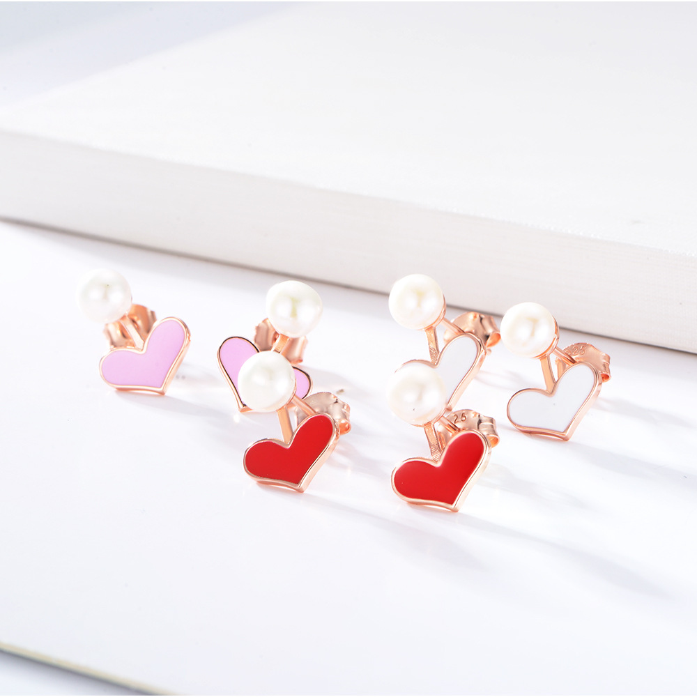 Corea del Sur Dongdaemun pendientes s925 plata esterlina multi-color en forma de corazón pendientes de epoxy lindo dulce perla pendientes de las mujeres