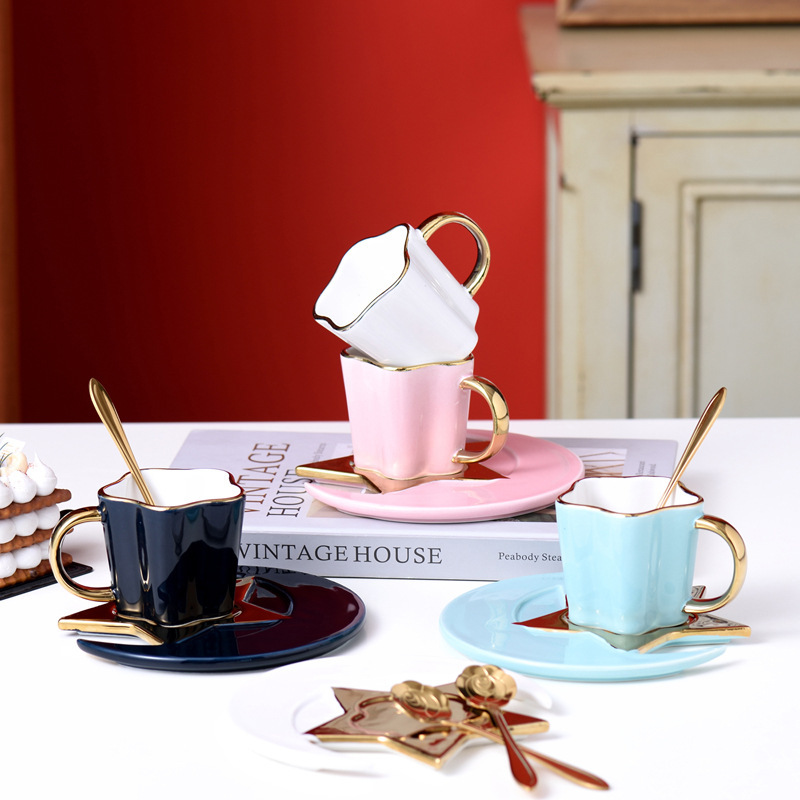 Valentine's Day Gift Creative Xingyue Coffee Cup and Saucer Couple Cup Office Ceramic Mug Set Wholesale