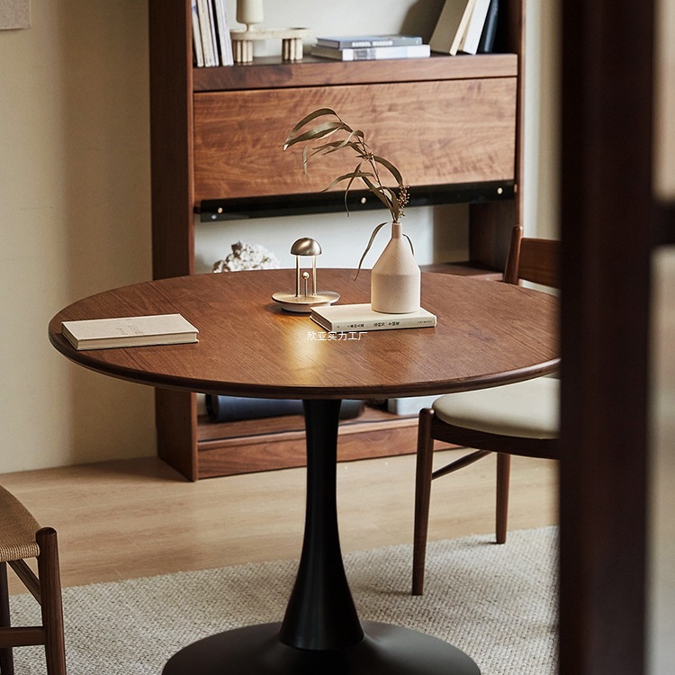 Solid Wood Retro-Style Round Dining Table and Chair Combination for Home Living Room Balcony Small Apartment Coffee Bar Coffee Table