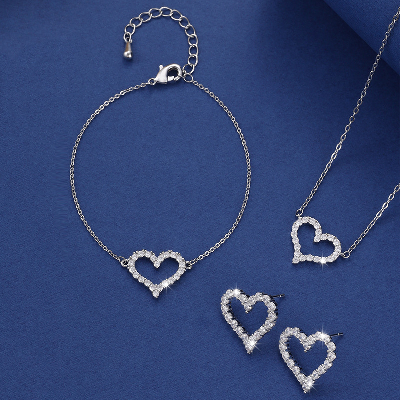 1 Set Quantity Copper Basic Modern Style Classic Style Plating Inlay Geometric Heart Shape Rhinestones Jewelry Set
