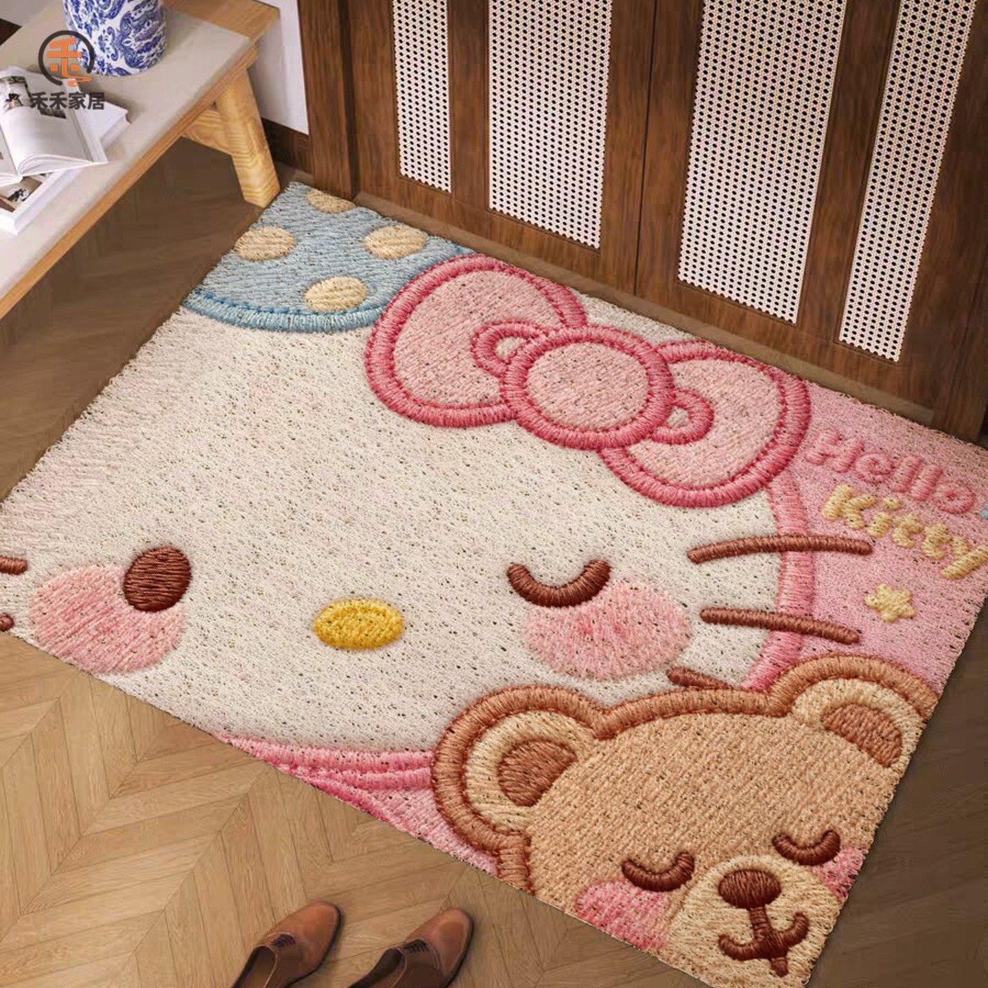 Hellokitty Entrance Door Mat, Customizable Wire Loop Mat for Entryway, Indoor and Outdoor Dirt-Scraping Mat, Dust Removal Mat
