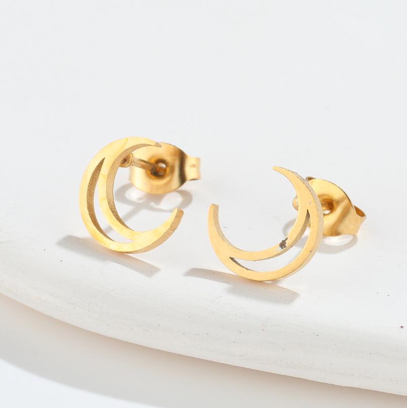 Fashion Moon Titanium Steel Ear Studs Plating No Inlaid Stainless Steel Earrings