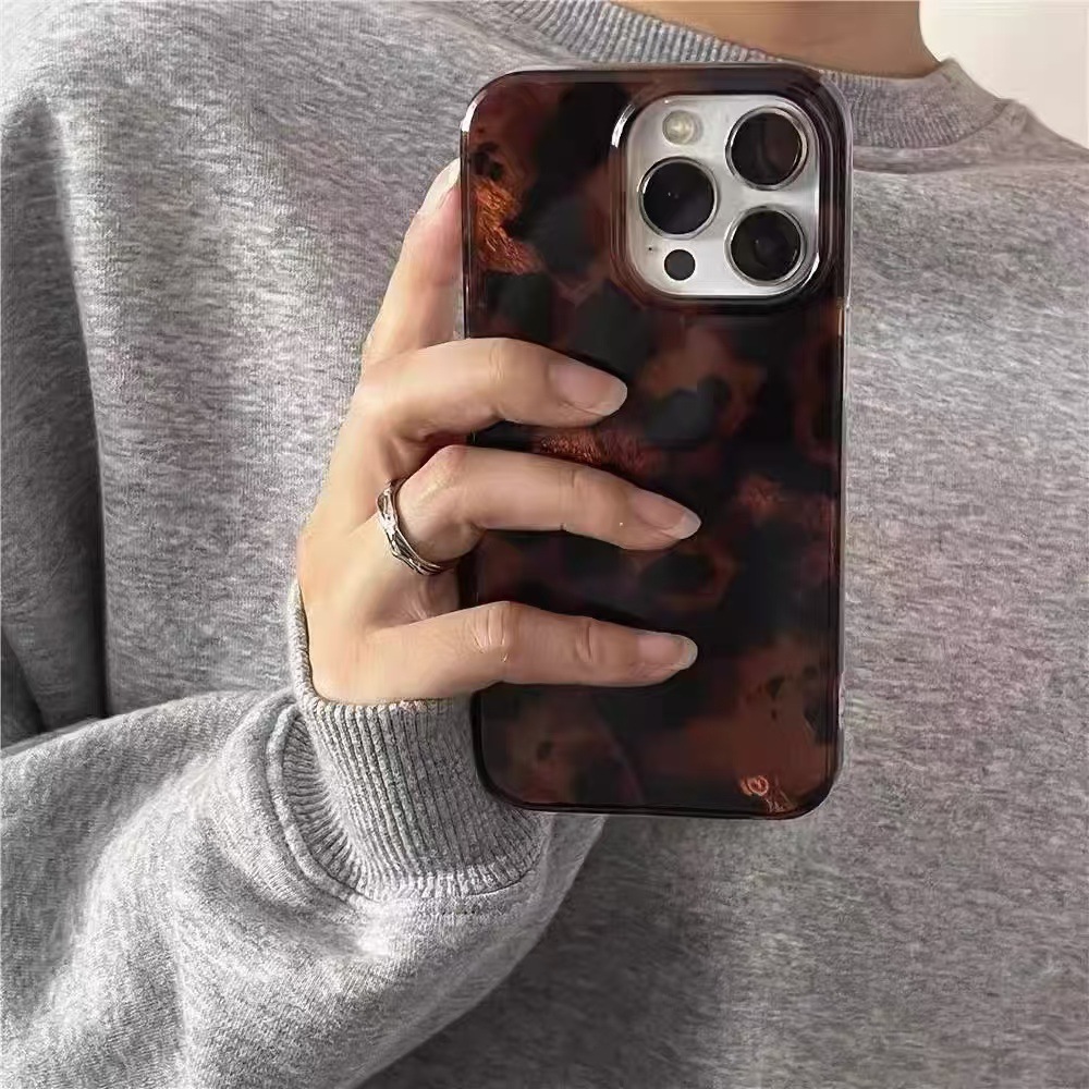 Personalidad simple estampado de leopardo marrón para iphone15 Apple 16ProMax funda para teléfono móvil 13 mujer 14 nuevo 16