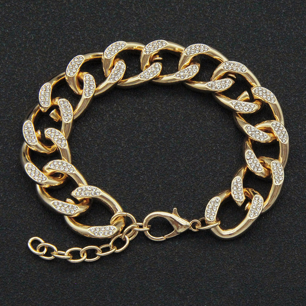 Alloy Chain Material Vacation Classic Style Solid Color Alloy Inlay Zircon Men's Chain Bracelet Men Hip Hop Bracelets