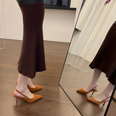 尖頭高跟鞋2024年春季新款晚晚高級感瑪麗珍一字後空顯瘦黑色單鞋