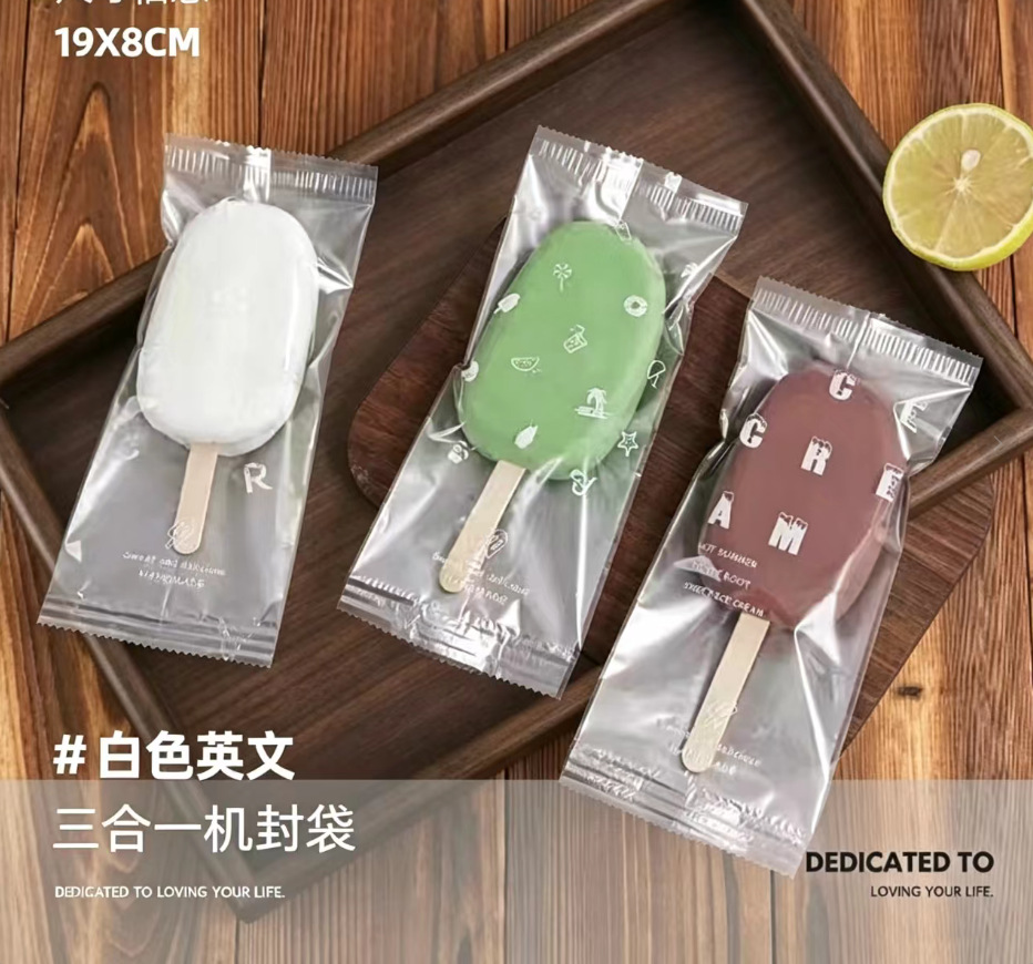 Bolsa de embalaje de paletas de hielo Bolsa de embalaje de helado grueso Bolsa de helado Helado varilla de madera Máquina de sellado Bolsa de plástico transparente