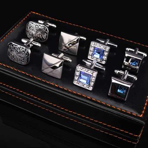 Four-piece gift box cufflinks and tie clip set gold and silver cufflinks cufflinks tie clip French shirt