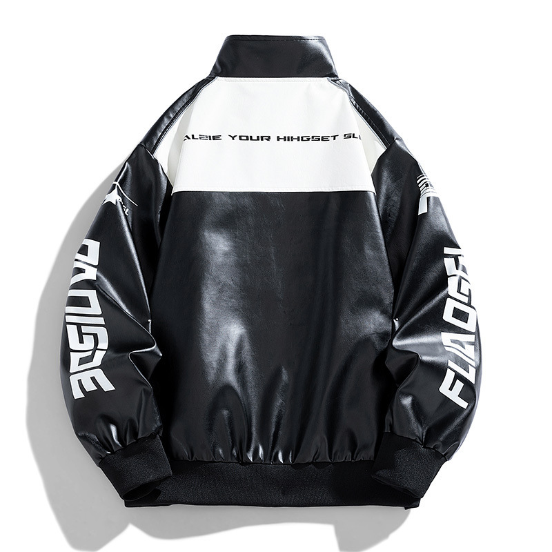 Giacca da motociclista di design di nicchia per abbigliamento maschile, giacca da baseball primaverile e autunnale, giacca con colletto alto in pelle PU_voghion.com