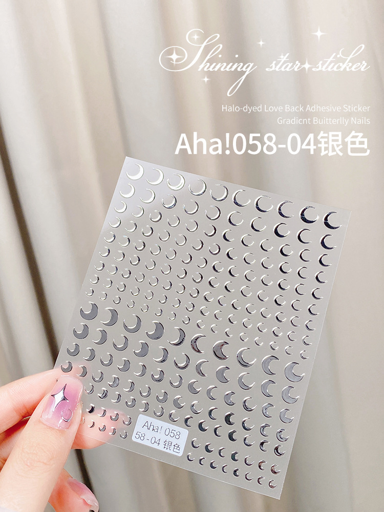 Red estrella de uñas pegatinas de espalda pegatinas de uñas 3D estampado de plata estrella mini papel decoración pegatinas de media luna pentagonal