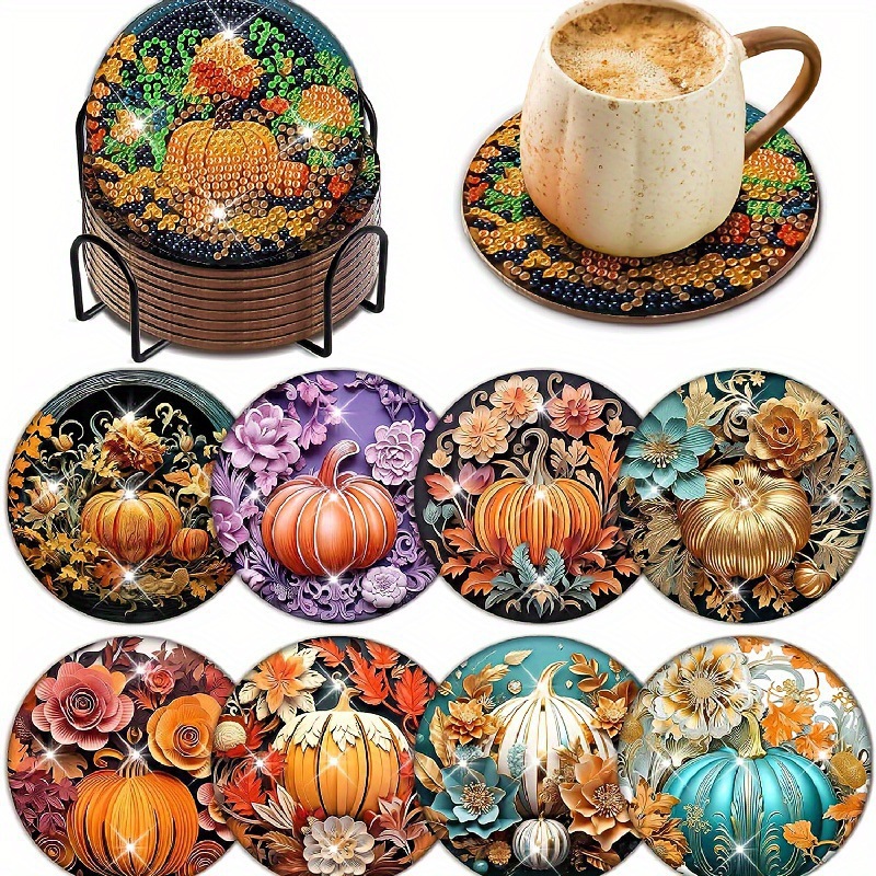 Ventas transfronterizas calientes de 8 piezas de conjunto de cojín de taza de arte de diamante, con soporte, pequeño conjunto de pintura de diamante, adecuado para adultos