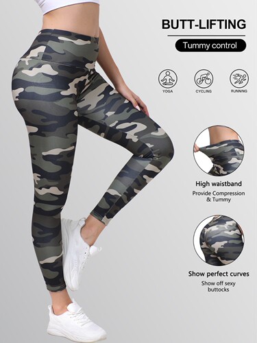 Cross-border autumn and winter fleece camo yoga pants, European and American style, sports outdoor, vogue peach butt high-waist fitness pants for women